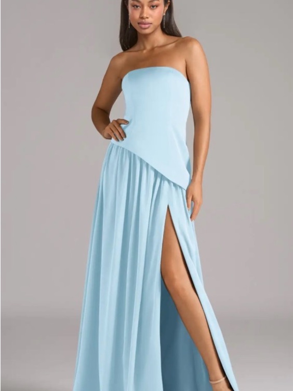Azazie Strapless Light Blue Asymmetrical Gown NEW